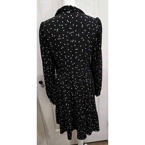 Kate Spade Polka Dot Bow Neck Tie Dress Black Ruffle Hem Long Sleeve Size 6 Bow - Picture 4 of 12